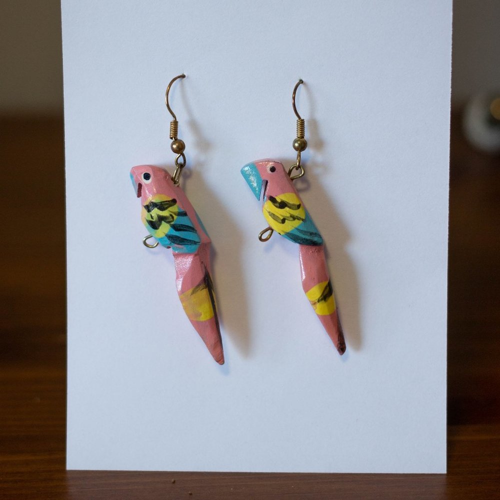 ✨ 3/$15✨ Hand Painted Wooden Parrot Drop Earrings